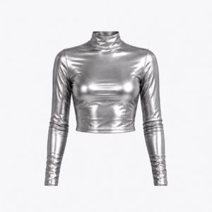 RXCRINX Metallic Silver Cropped Turtleneck
